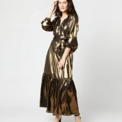 Aba Maxi Dress In Gold Lamé -Modezzia Sales S72089 439