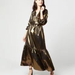 Aba Maxi Dress In Gold Lamé