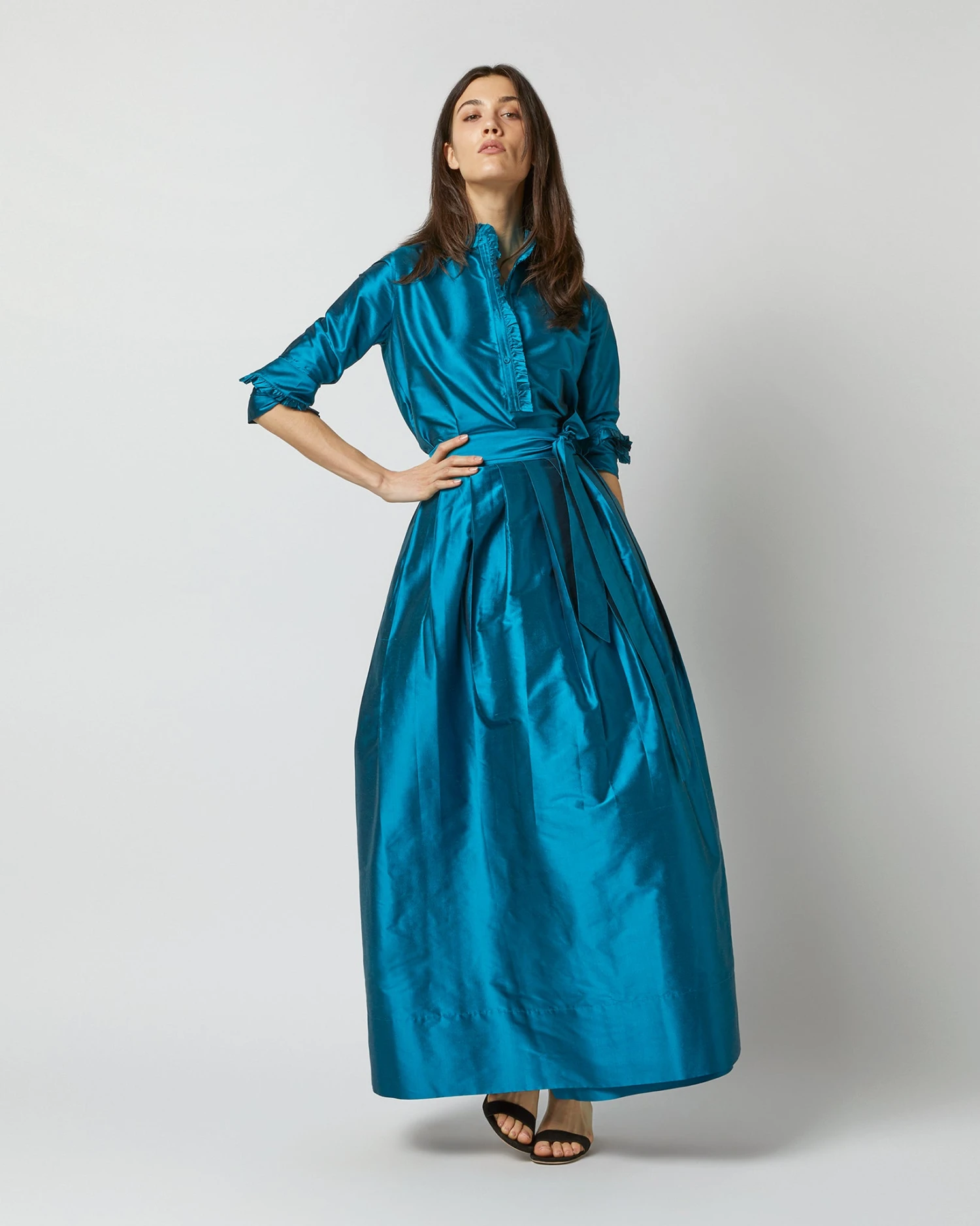 Frill Shirt In Atlantic Blue Silk Shantung 8 Frill Shirt In Atlantic Blue Silk Shantung - Image 6