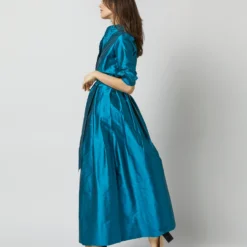 Pleated Wrap Skirt In Atlantic Blue Silk Shantung -Modezzia Sales S72090 2239