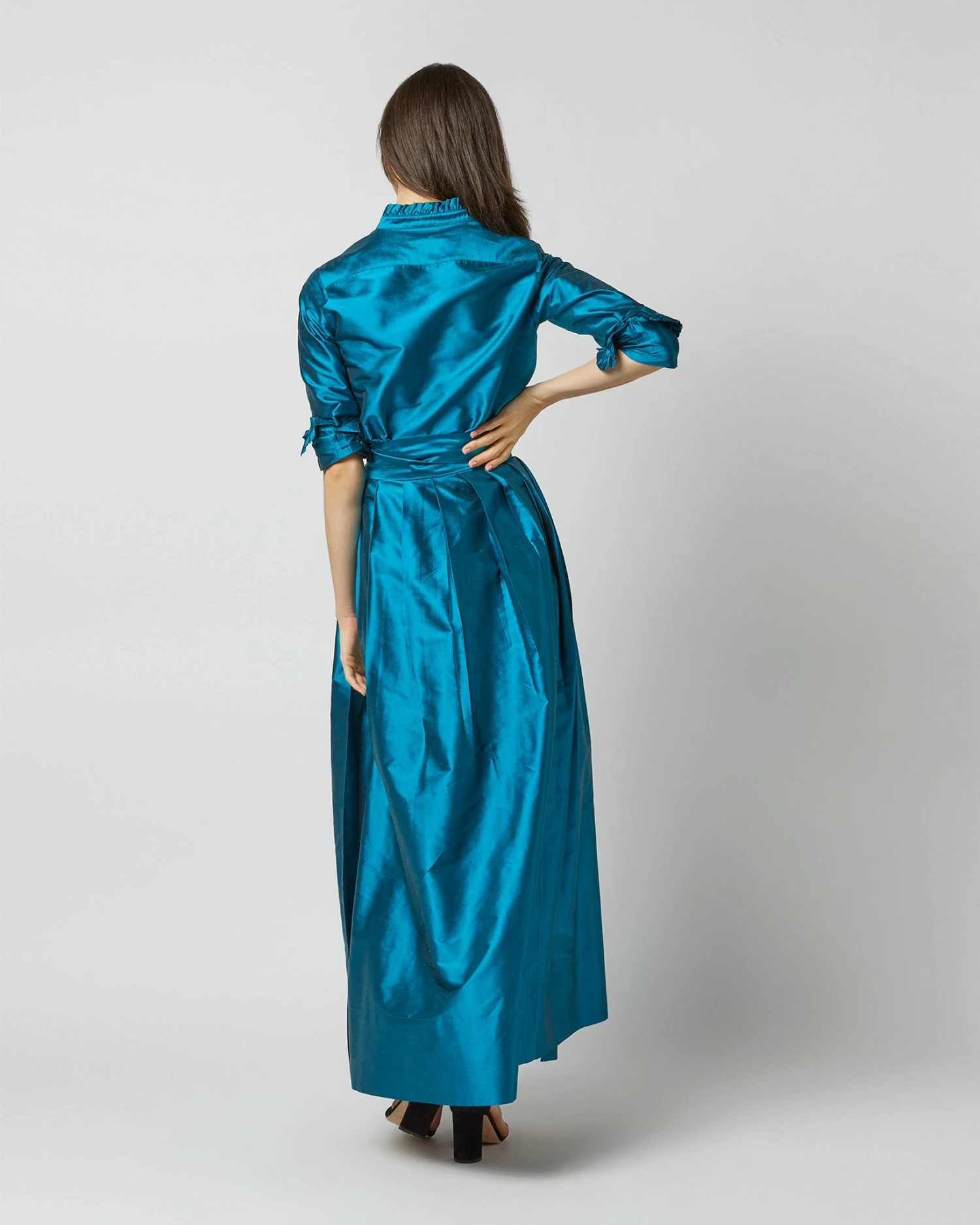 Frill Shirt In Atlantic Blue Silk Shantung 10 Frill Shirt In Atlantic Blue Silk Shantung - Image 8