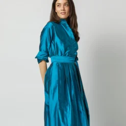 Frill Shirt In Atlantic Blue Silk Shantung 17 Frill Shirt In Atlantic Blue Silk Shantung -Modezzia Sales S72090 2324