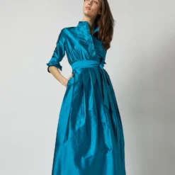 Pleated Wrap Skirt In Atlantic Blue Silk Shantung -Modezzia Sales S72090 2328 f2e9fc42 a461 4919 a5ff a6a0149800b8