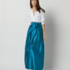 Pleated Wrap Skirt In Atlantic Blue Silk Shantung -Modezzia Sales S72090 2444