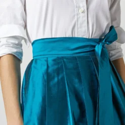 Pleated Wrap Skirt In Atlantic Blue Silk Shantung -Modezzia Sales S72090 2525