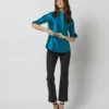 Frill Shirt In Atlantic Blue Silk Shantung 2 Frill Shirt In Atlantic Blue Silk Shantung -Modezzia Sales S72091 1945