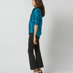 Frill Shirt In Atlantic Blue Silk Shantung 14 Frill Shirt In Atlantic Blue Silk Shantung -Modezzia Sales S72091 1964