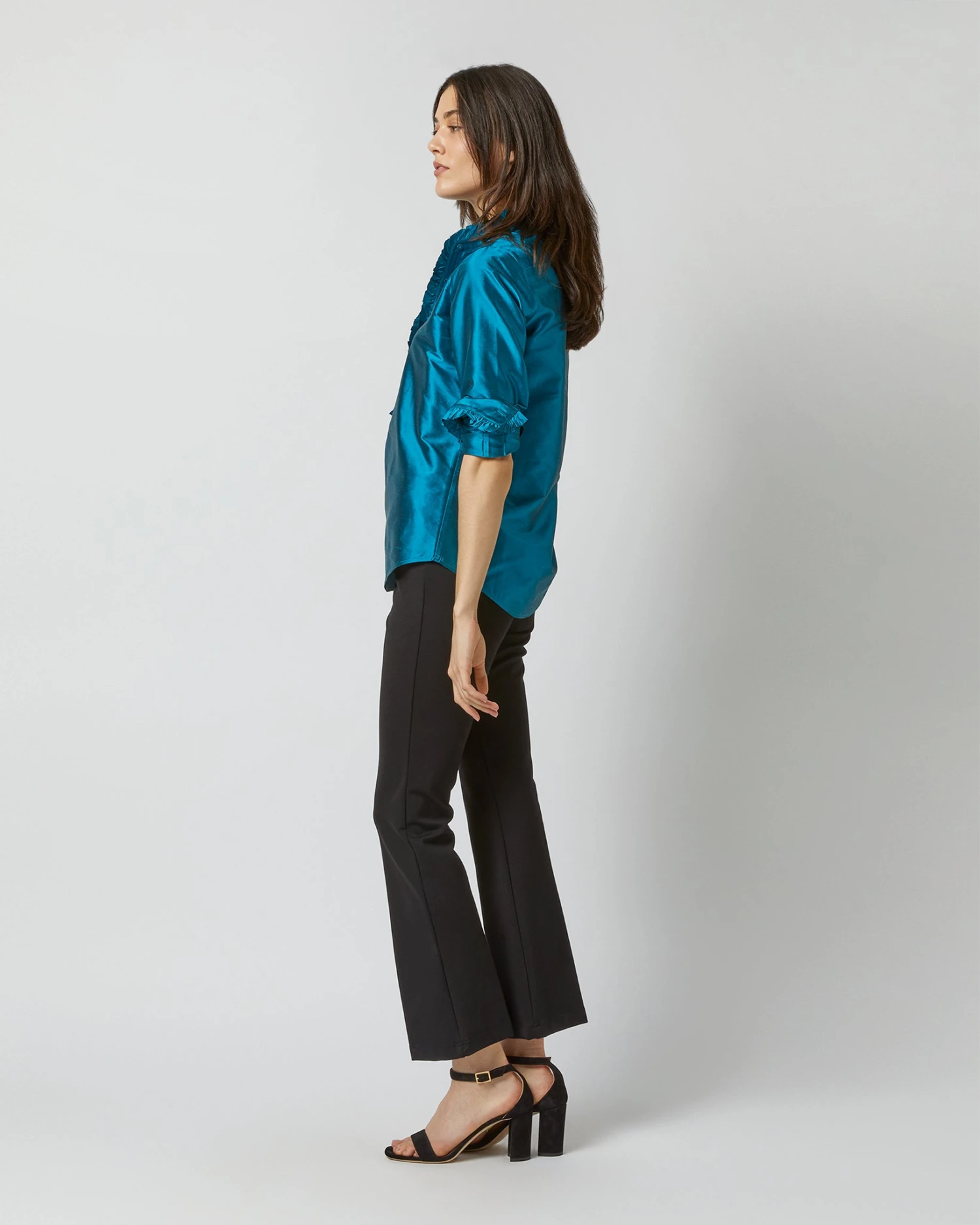 Frill Shirt In Atlantic Blue Silk Shantung 6 Frill Shirt In Atlantic Blue Silk Shantung - Image 4