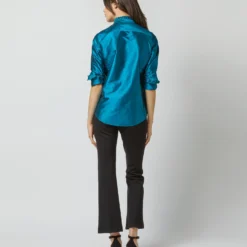 Frill Shirt In Atlantic Blue Silk Shantung 15 Frill Shirt In Atlantic Blue Silk Shantung -Modezzia Sales S72091 1967