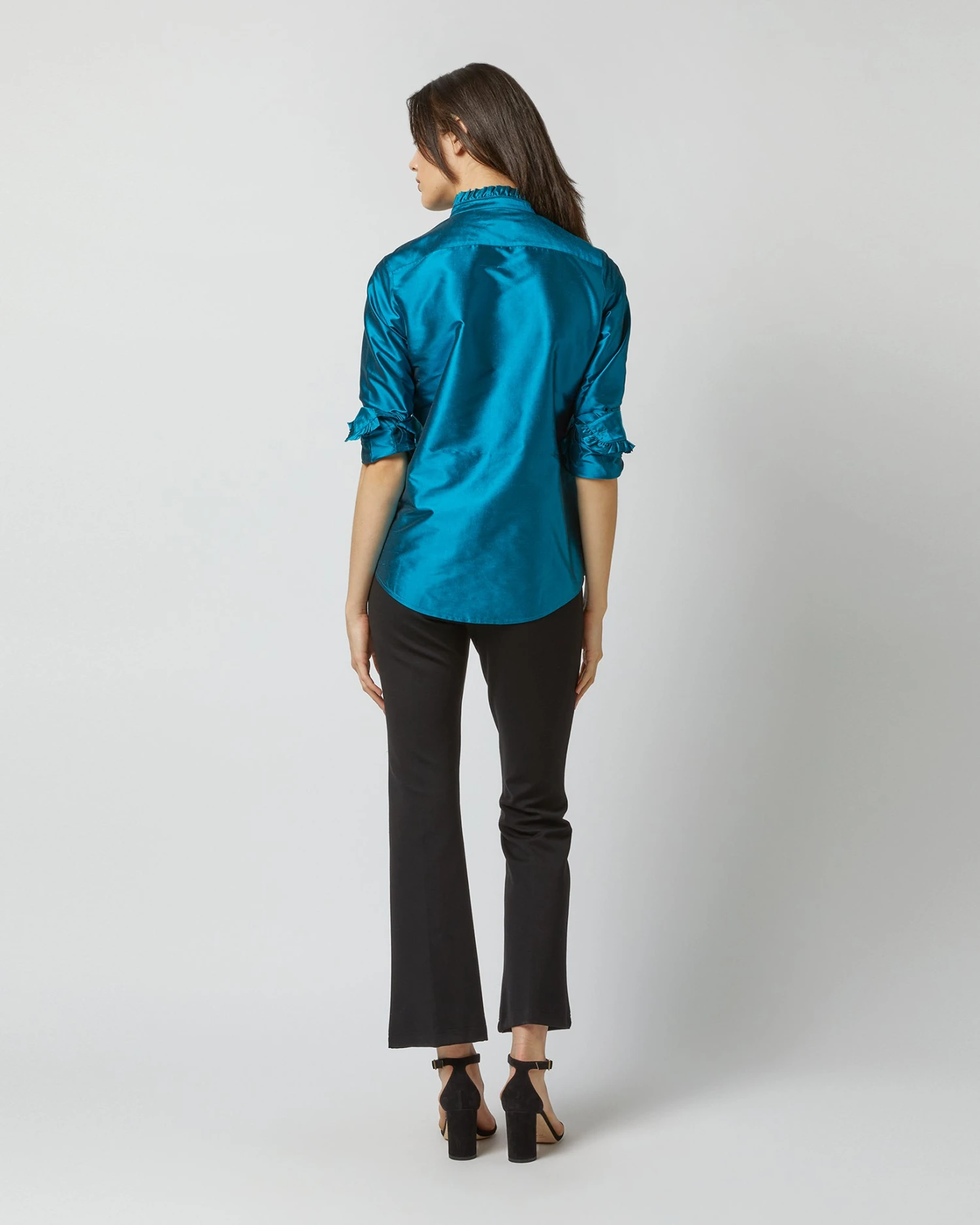 Frill Shirt In Atlantic Blue Silk Shantung 7 Frill Shirt In Atlantic Blue Silk Shantung - Image 5