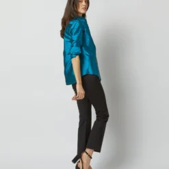 Frill Shirt In Atlantic Blue Silk Shantung 13 Frill Shirt In Atlantic Blue Silk Shantung -Modezzia Sales S72091 1979