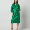Trapunto Blouson Dress In Emerald Silk/Wool