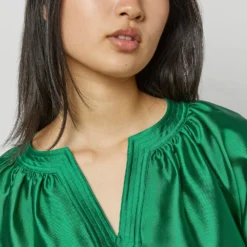 Trapunto Blouson Dress In Emerald Silk/Wool -Modezzia Sales S72092 2173