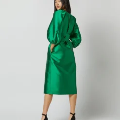 Trapunto Blouson Dress In Emerald Silk/Wool -Modezzia Sales S72092 2210