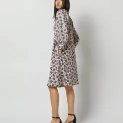 Liya Dress In Light Pink/Charcoal Daisy Stretch Sateen 15 Liya Dress In Light Pink/Charcoal Daisy Stretch Sateen -Modezzia Sales S72093 4564