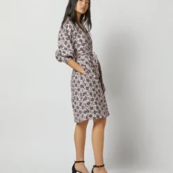 Liya Dress In Light Pink/Charcoal Daisy Stretch Sateen 17 Liya Dress In Light Pink/Charcoal Daisy Stretch Sateen -Modezzia Sales S72093 4595