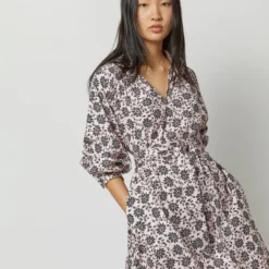 Liya Dress In Light Pink/Charcoal Daisy Stretch Sateen 13 Liya Dress In Light Pink/Charcoal Daisy Stretch Sateen -Modezzia Sales S72093 4638