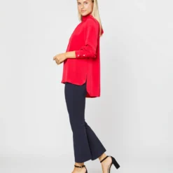 Colette Tie-Neck Blouse In Red Silk Crepe De Chine -Modezzia Sales S72094 3169