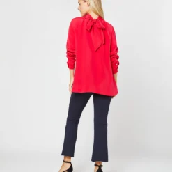 Colette Tie-Neck Blouse In Red Silk Crepe De Chine -Modezzia Sales S72094 3172