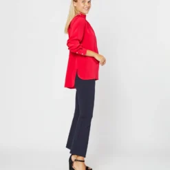 Colette Tie-Neck Blouse In Red Silk Crepe De Chine -Modezzia Sales S72094 3179