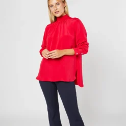 Colette Tie-Neck Blouse In Red Silk Crepe De Chine -Modezzia Sales S72094 3210