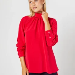Colette Tie-Neck Blouse In Red Silk Crepe De Chine -Modezzia Sales S72094 3225