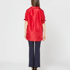 Elongated Elle Shirt In Red Silk Taffeta -Modezzia Sales S72095 SAMPLE 2746