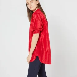 Elongated Elle Shirt In Red Silk Taffeta -Modezzia Sales S72095 SAMPLE 2775