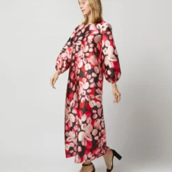 Long-Sleeved Paige Maxi Dress In Pink/Black Painterly Floral Mikado -Modezzia Sales S72097 484