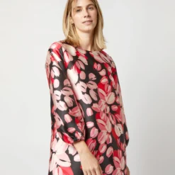 Long-Sleeved Paige Maxi Dress In Pink/Black Painterly Floral Mikado -Modezzia Sales S72097 522