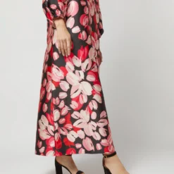 Long-Sleeved Paige Maxi Dress In Pink/Black Painterly Floral Mikado -Modezzia Sales S72097 563