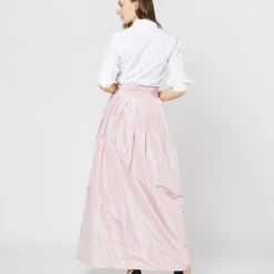 Reversible Pleated Wrap Skirt In Light Pink/Red Silk Taffeta 20 Reversible Pleated Wrap Skirt In Light Pink/Red Silk Taffeta -Modezzia Sales S72098 SAMPLE 1966
