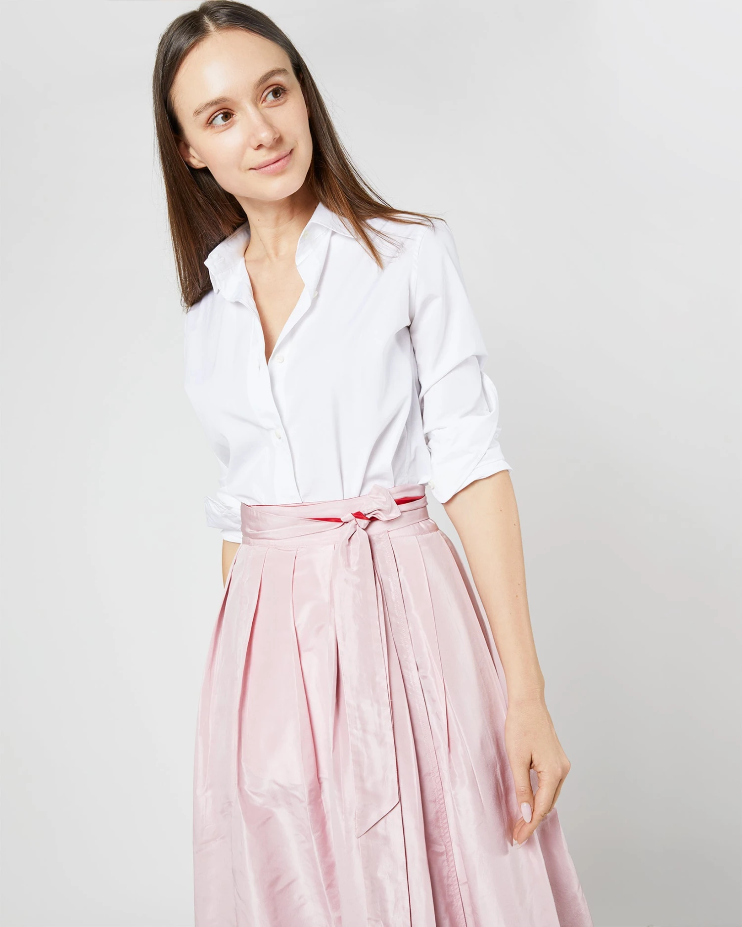 Reversible Pleated Wrap Skirt In Light Pink/Red Silk Taffeta 13 Reversible Pleated Wrap Skirt In Light Pink/Red Silk Taffeta - Image 11