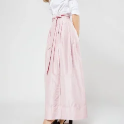 Reversible Pleated Wrap Skirt In Light Pink/Red Silk Taffeta 21 Reversible Pleated Wrap Skirt In Light Pink/Red Silk Taffeta -Modezzia Sales S72098 SAMPLE 1996