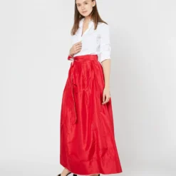 Reversible Pleated Wrap Skirt In Light Pink/Red Silk Taffeta 22 Reversible Pleated Wrap Skirt In Light Pink/Red Silk Taffeta -Modezzia Sales S72098 SAMPLE 2114