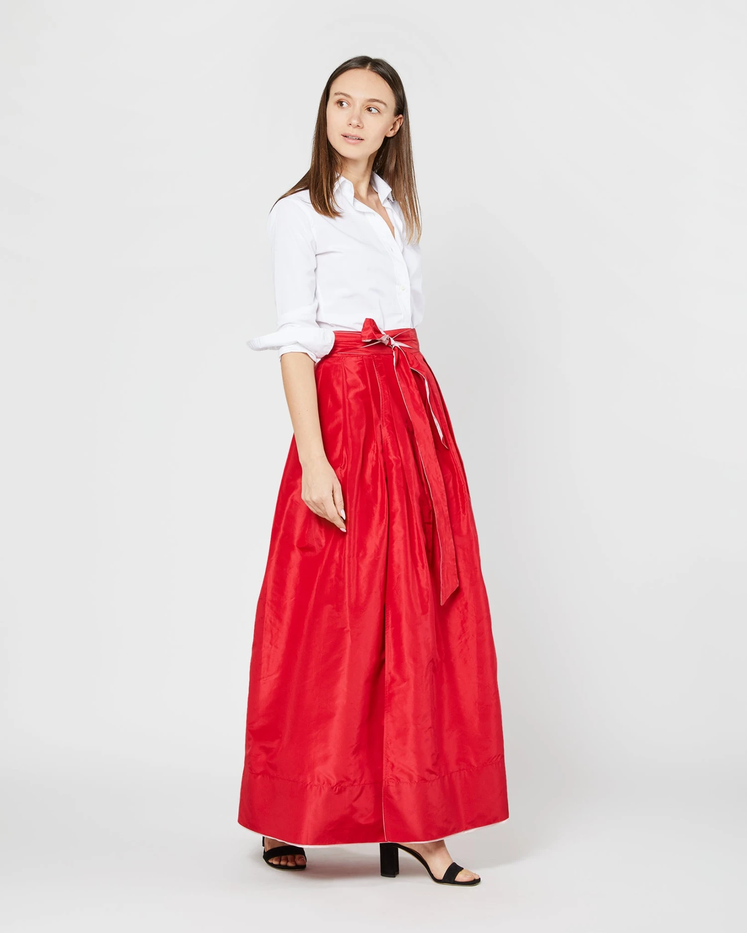 Reversible Pleated Wrap Skirt In Light Pink/Red Silk Taffeta 4 Reversible Pleated Wrap Skirt In Light Pink/Red Silk Taffeta - Image 2