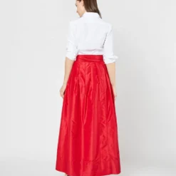 Reversible Pleated Wrap Skirt In Light Pink/Red Silk Taffeta 23 Reversible Pleated Wrap Skirt In Light Pink/Red Silk Taffeta -Modezzia Sales S72098 SAMPLE 2137