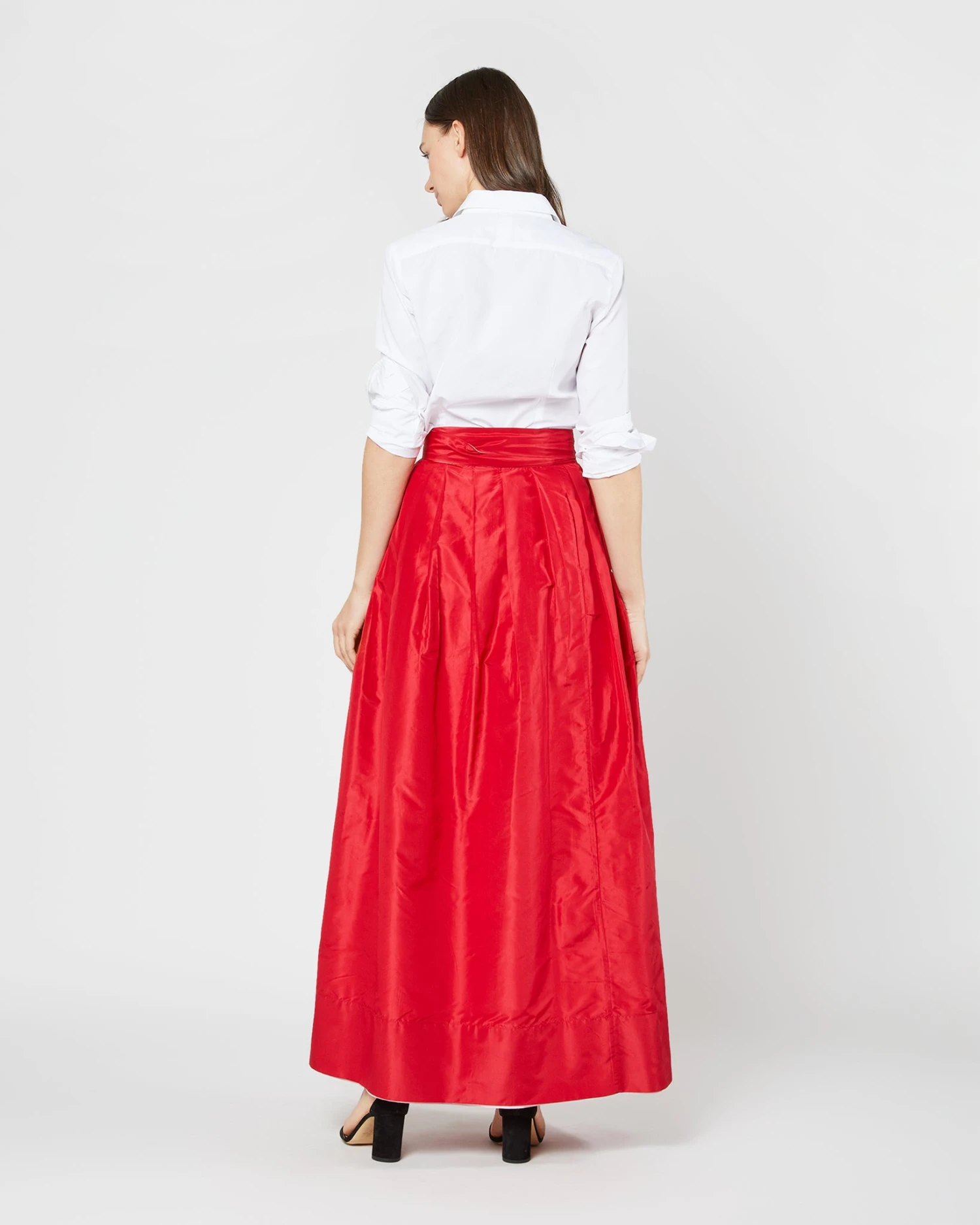 Reversible Pleated Wrap Skirt In Light Pink/Red Silk Taffeta 10 Reversible Pleated Wrap Skirt In Light Pink/Red Silk Taffeta - Image 8