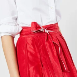 Reversible Pleated Wrap Skirt In Light Pink/Red Silk Taffeta 25 Reversible Pleated Wrap Skirt In Light Pink/Red Silk Taffeta -Modezzia Sales S72098 SAMPLE 2152