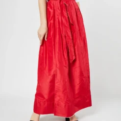 Reversible Pleated Wrap Skirt In Light Pink/Red Silk Taffeta 24 Reversible Pleated Wrap Skirt In Light Pink/Red Silk Taffeta -Modezzia Sales S72098 SAMPLE 2184