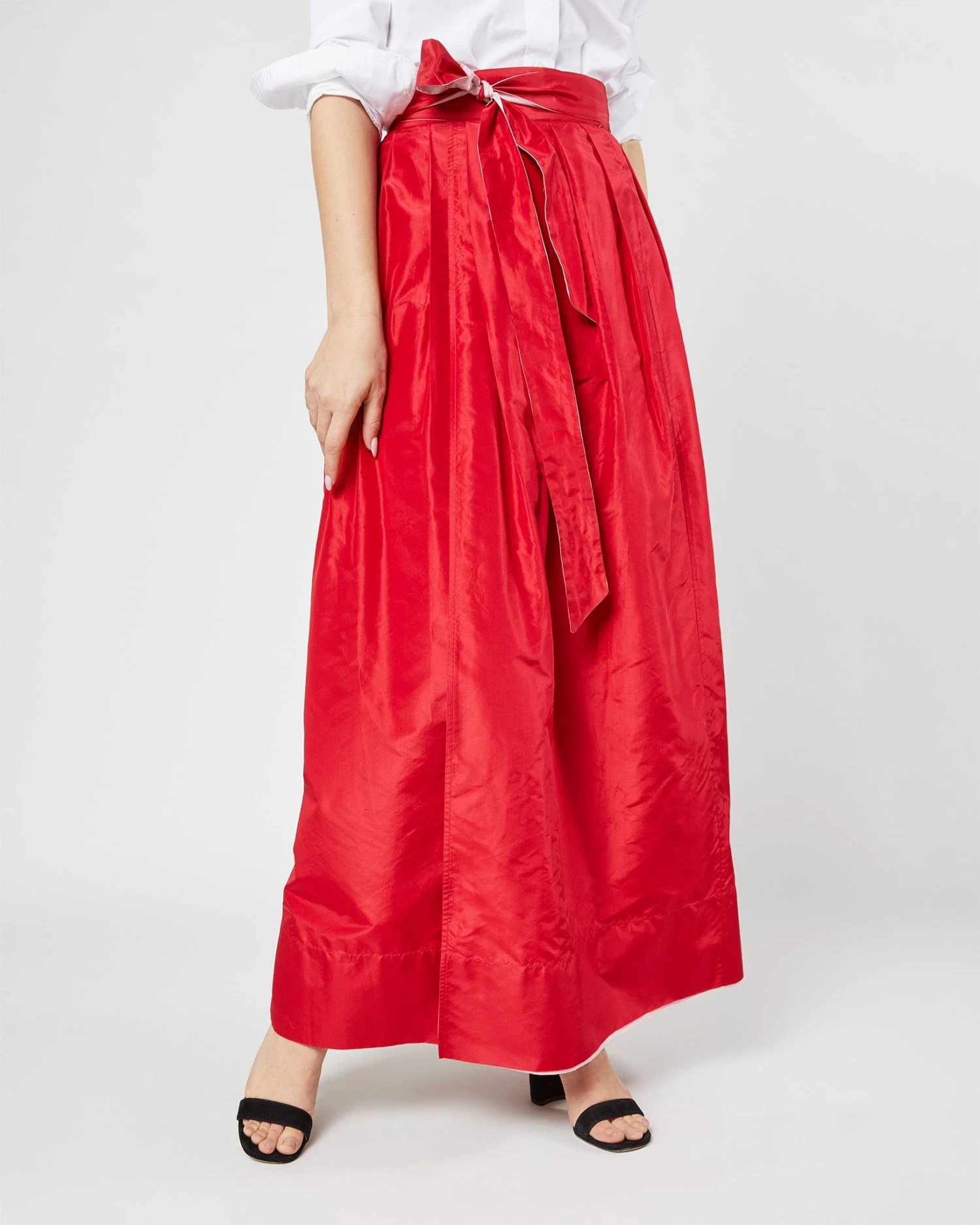 Reversible Pleated Wrap Skirt In Light Pink/Red Silk Taffeta 11 Reversible Pleated Wrap Skirt In Light Pink/Red Silk Taffeta - Image 9