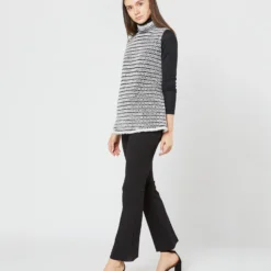 Sleeveless Ana Fringe Top In Ivory/Black Filagree Flower Wool -Modezzia Sales S72099 3878