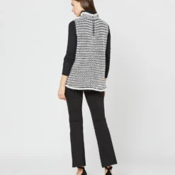 Sleeveless Ana Fringe Top In Ivory/Black Filagree Flower Wool -Modezzia Sales S72099 3903