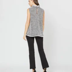 Sleeveless Ana Fringe Top In Ivory/Black Filagree Flower Wool -Modezzia Sales S72099 4082