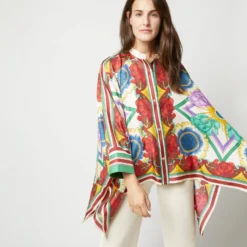 Foulard Shirt In Taormina Placée Ivory Twill Silk -Modezzia Sales S72142 2177