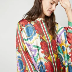 Foulard Shirt In Taormina Placée Ivory Twill Silk -Modezzia Sales S72142 2193