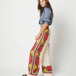 Palazzo Pant In Taormina Placée Ivory Twill Silk -Modezzia Sales S72143 1817