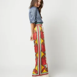 Palazzo Pant In Taormina Placée Ivory Twill Silk -Modezzia Sales S72143 1839