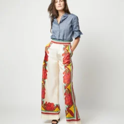 Palazzo Pant In Taormina Placée Ivory Twill Silk -Modezzia Sales S72143 1865