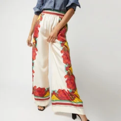 Palazzo Pant In Taormina Placée Ivory Twill Silk -Modezzia Sales S72143 1897
